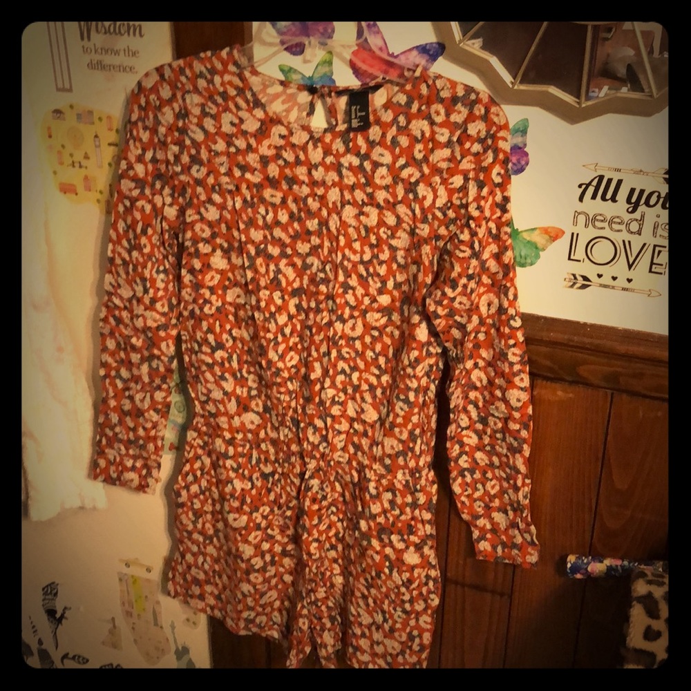 H&M orange leopard print long sleeved romper